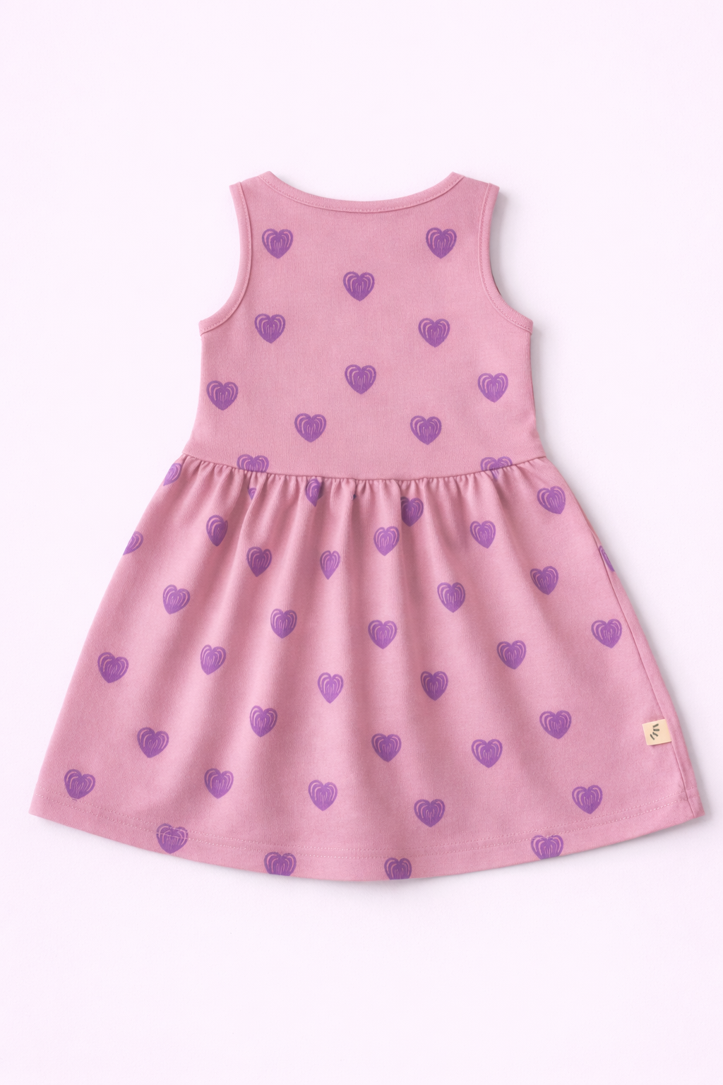 Girls Cotton Dress - Hearts Print Lilac