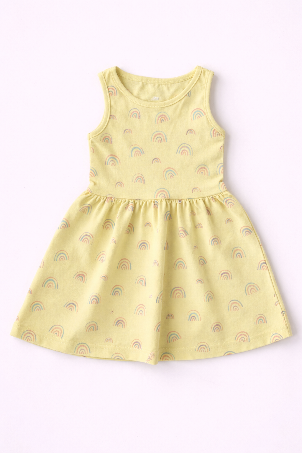 Girls Cotton Dress - Rainbow Print Yellow