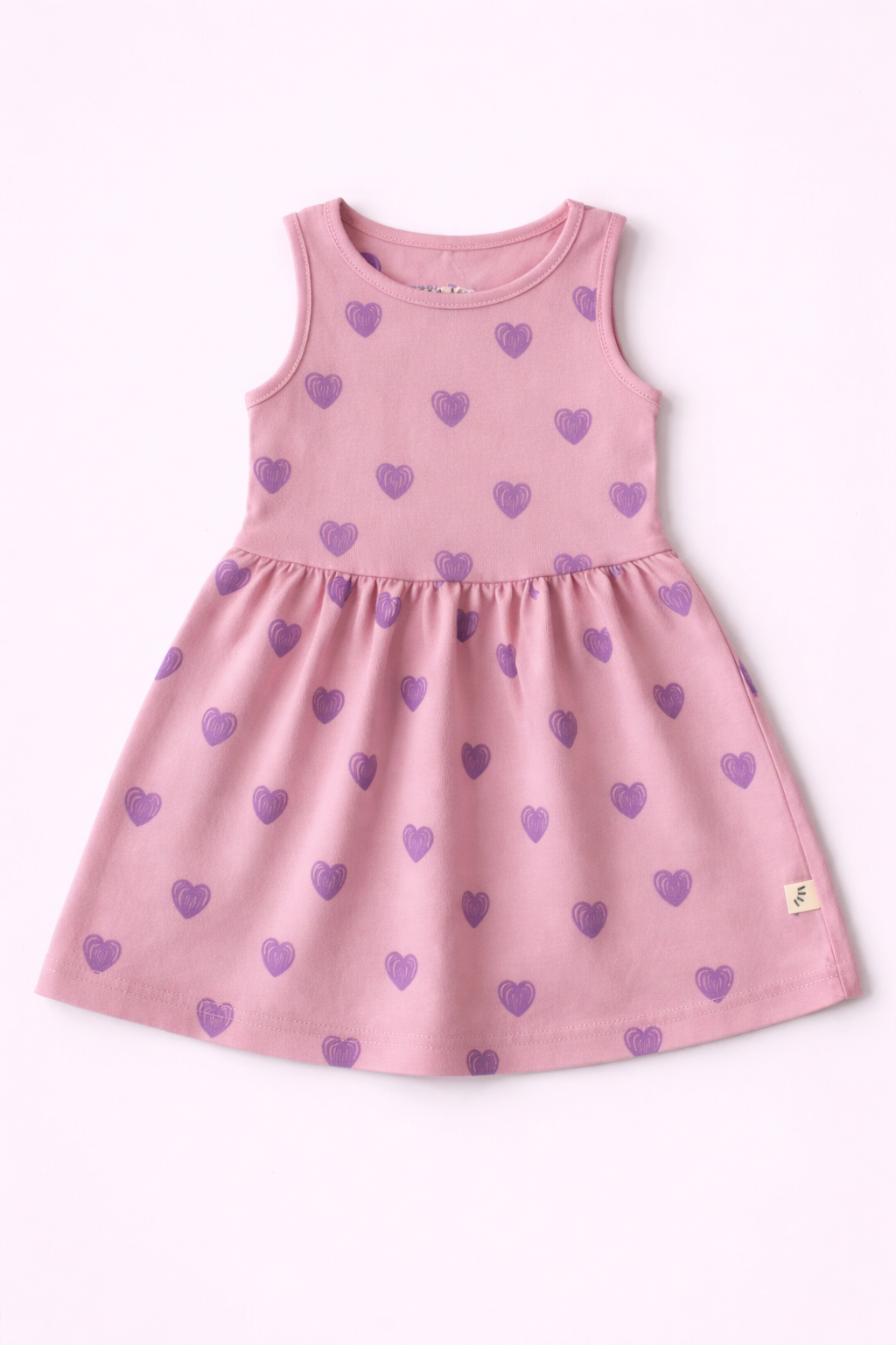 Girls Cotton Dress - Hearts Print Lilac