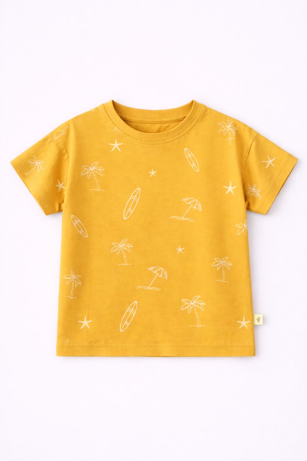 Boys Oversized Cotton T-Shirt – Beach Print Yellow