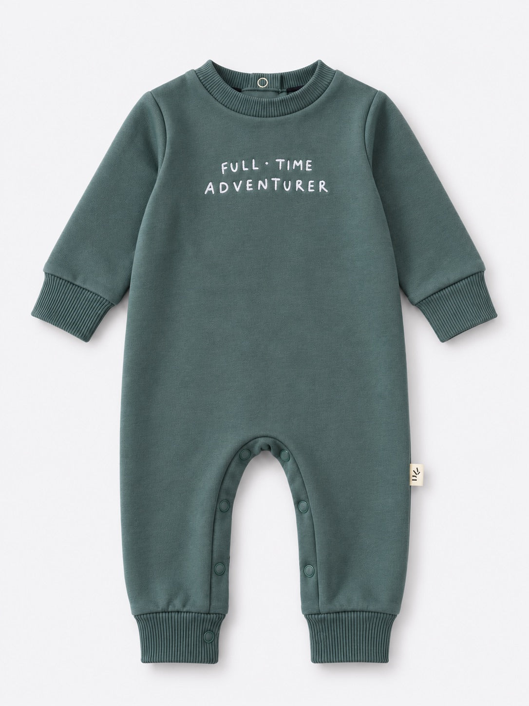Baby Fleece Cotton Romper – Full-Time Adventurer Print Green