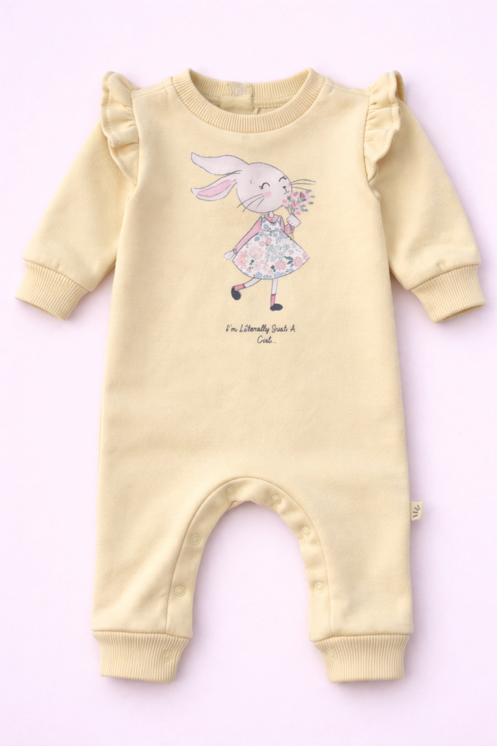 Baby Fleece Cotton Romper – Bunny Print Soft Yellow