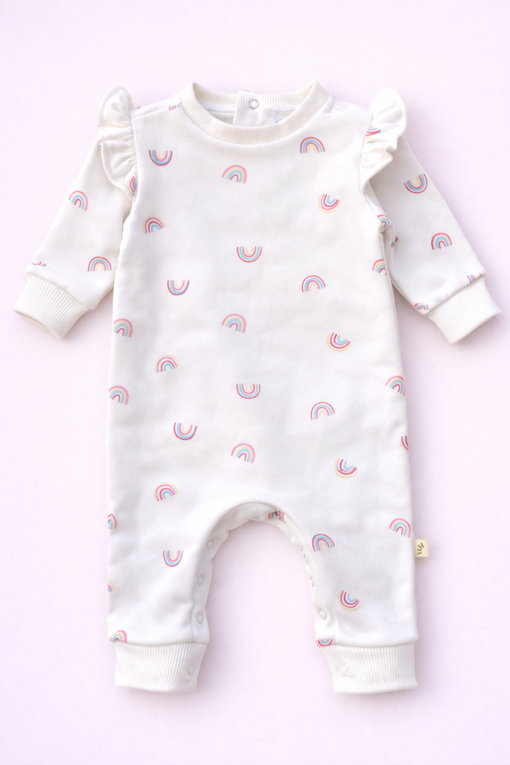 Babi Rampor Baby Fleece Cotton Romper – Rainbow Print White | Tippytoes – Tippy Toes