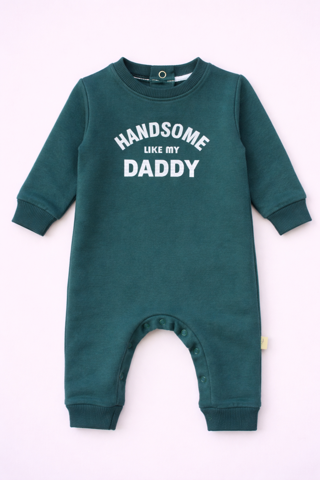 Baby Fleece Cotton Romper – Handsome Daddy Print Teal Green