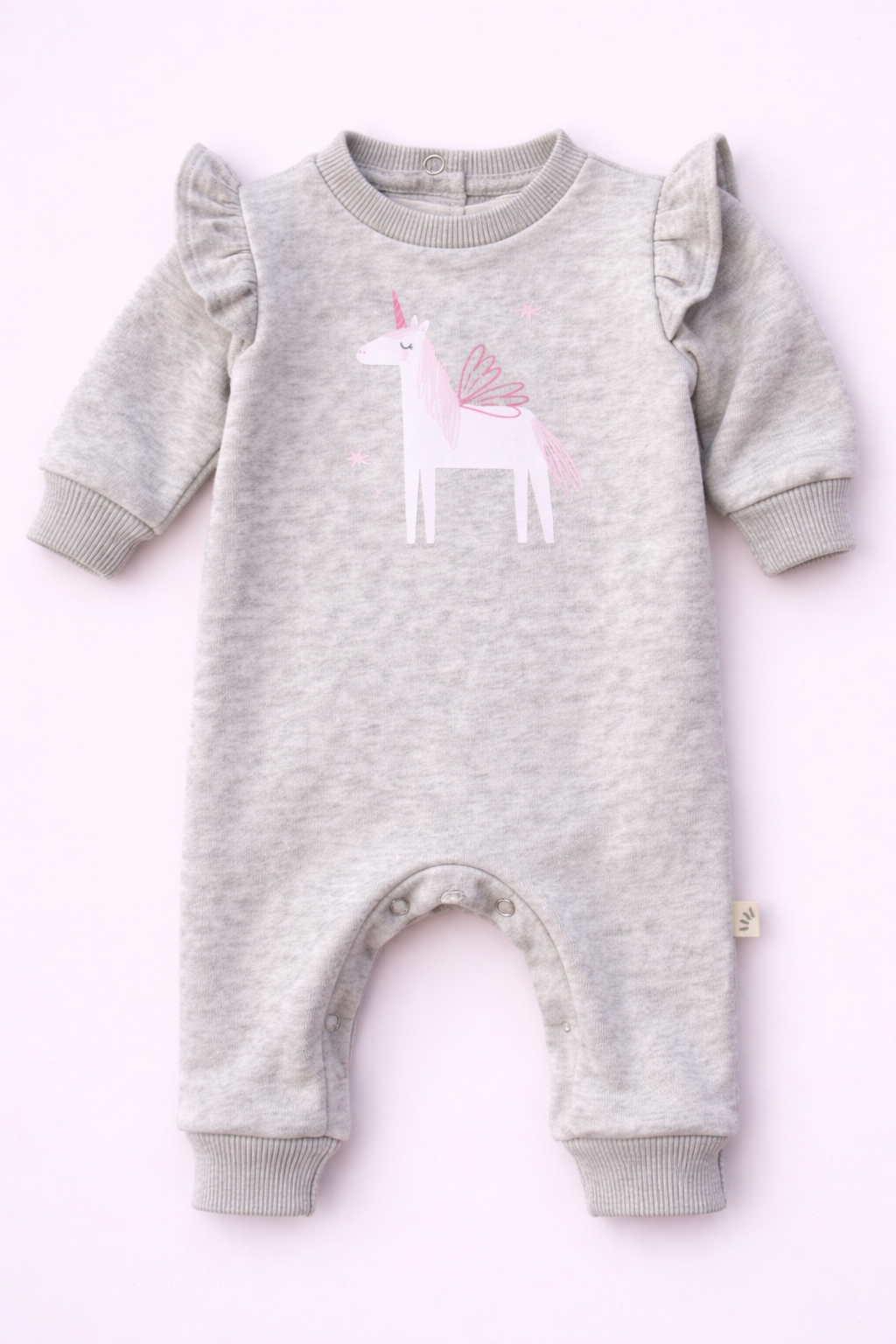 Baby Fleece Cotton Romper – Unicorn Print Grey