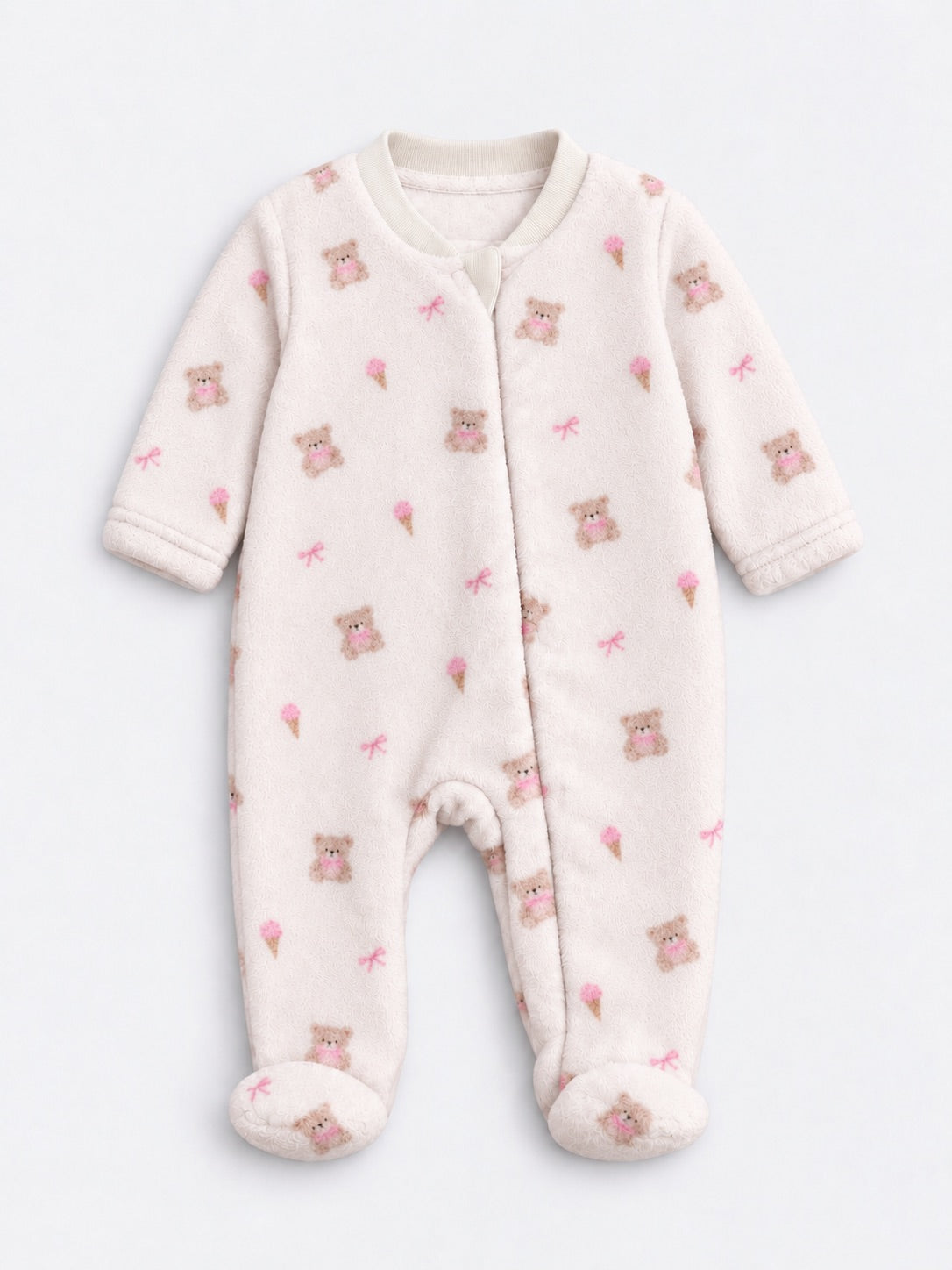 Baby Fleece Romper Pyjama –  Cozy Bear White
