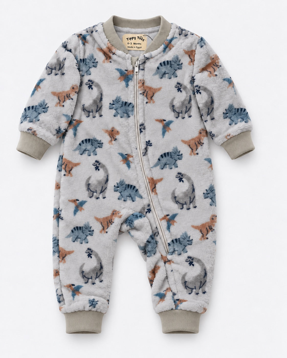 Baby Fleece Cotton Romper Pyjama –  Dino Print Grey