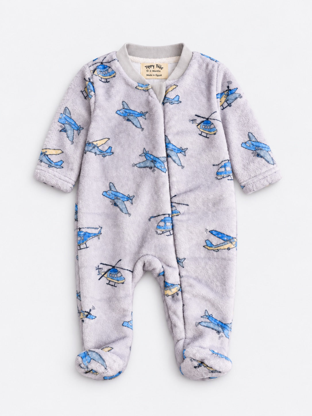 Baby Fleece Romper Pyjama –  Helicopter Light Grey