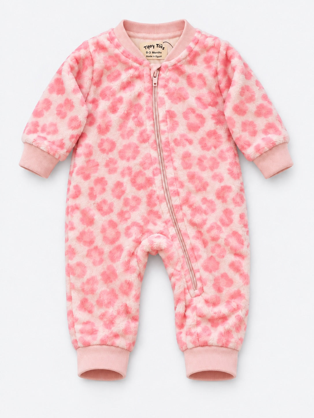 Baby Fleece Cotton Romper Pyjama –  Leopard Print Pink