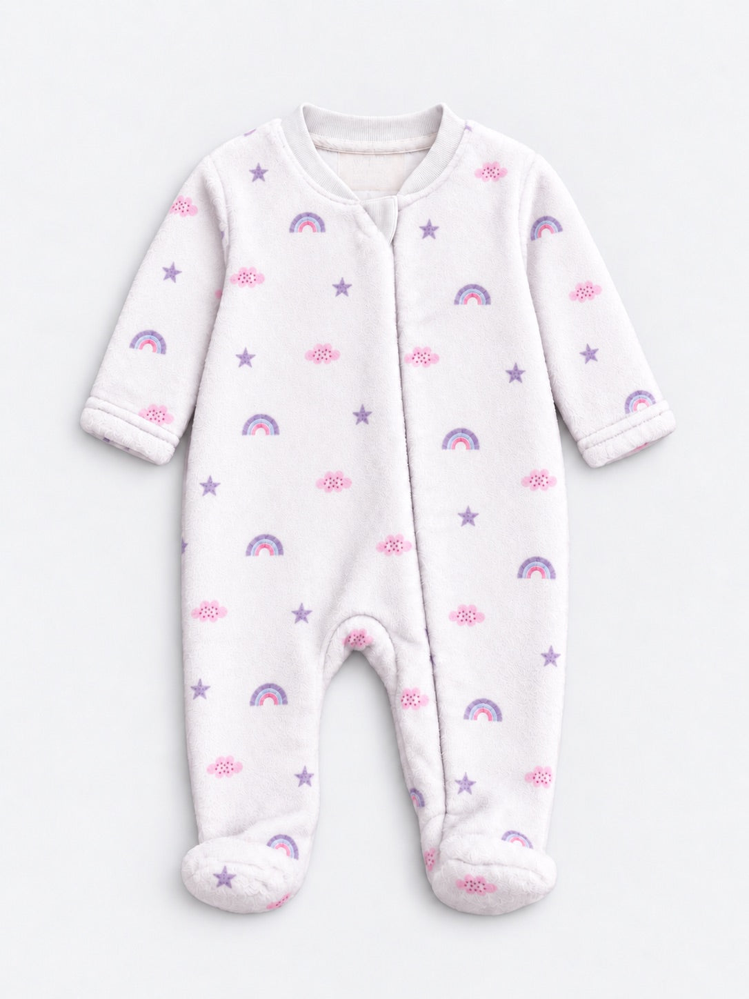 Baby Fleece Romper Pyjama –  Rainbow White