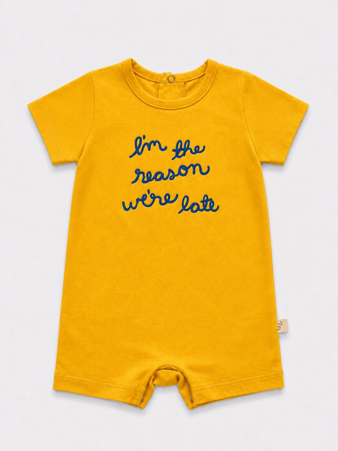 Baby Boy Romper – I'm the Reason We're Late Yellow