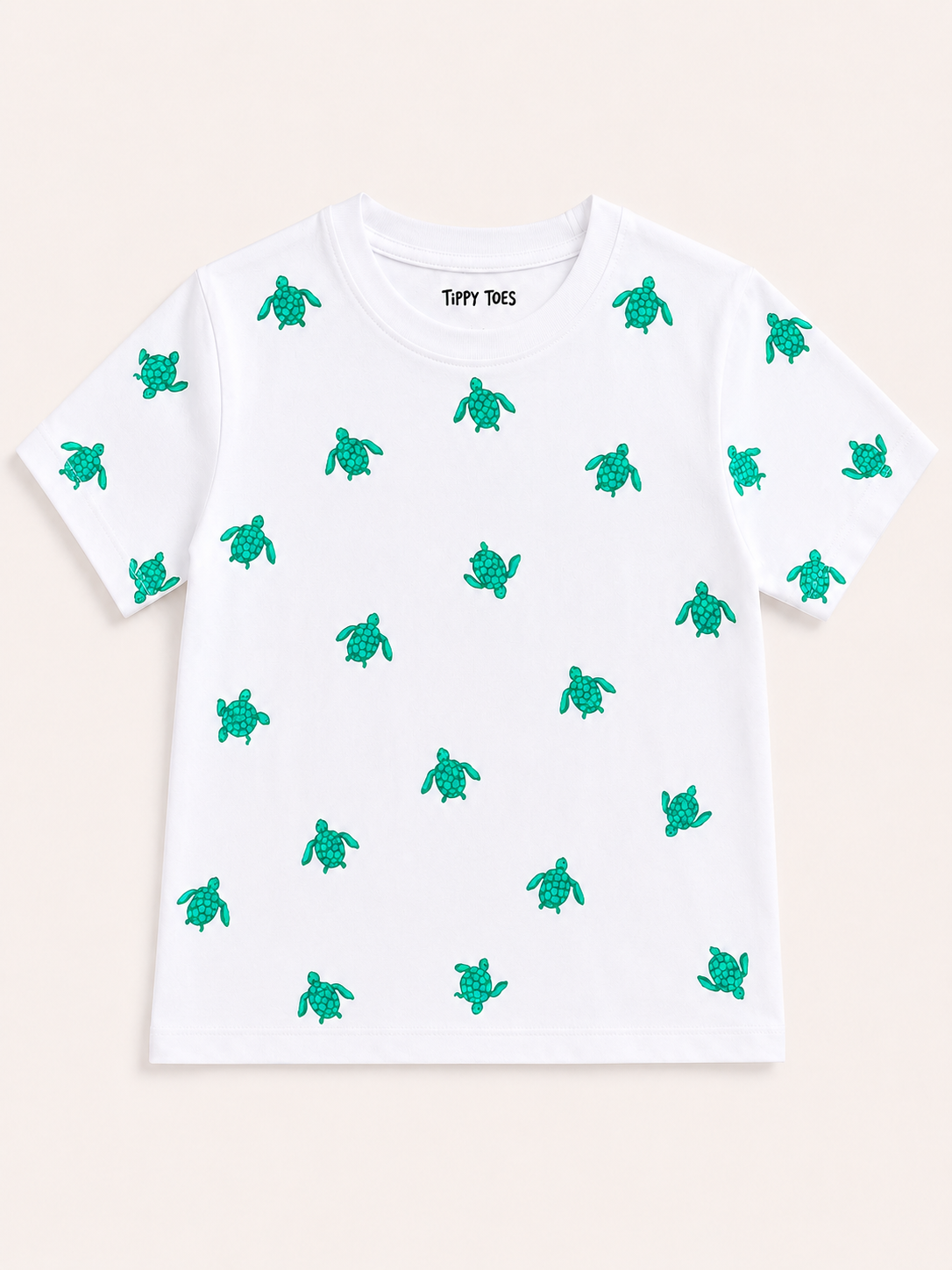 Boys Oversized Premium Cotton T-Shirt – Turtle Print White