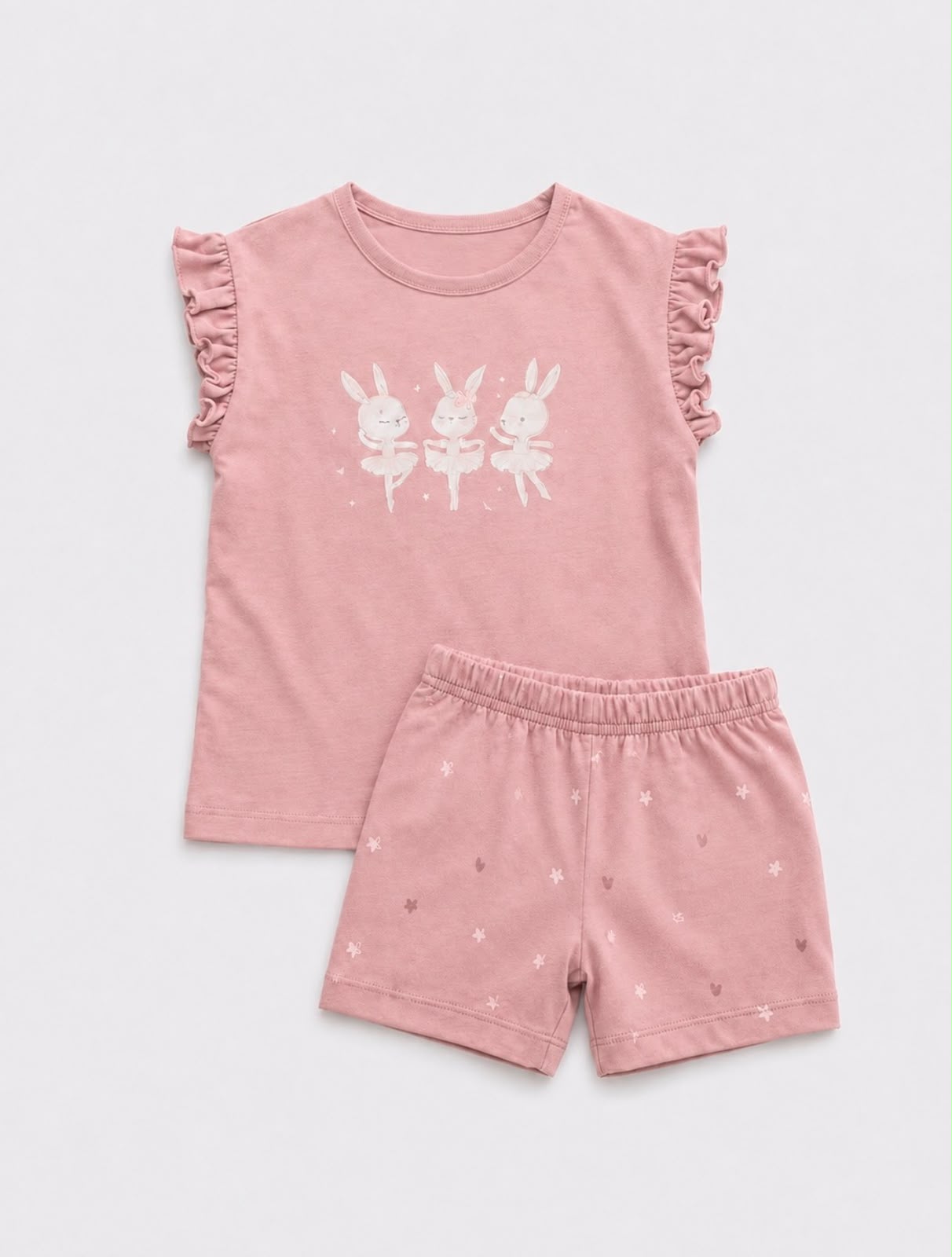 Girl Cotton Summer Pyjamas - Heart Bunny Red