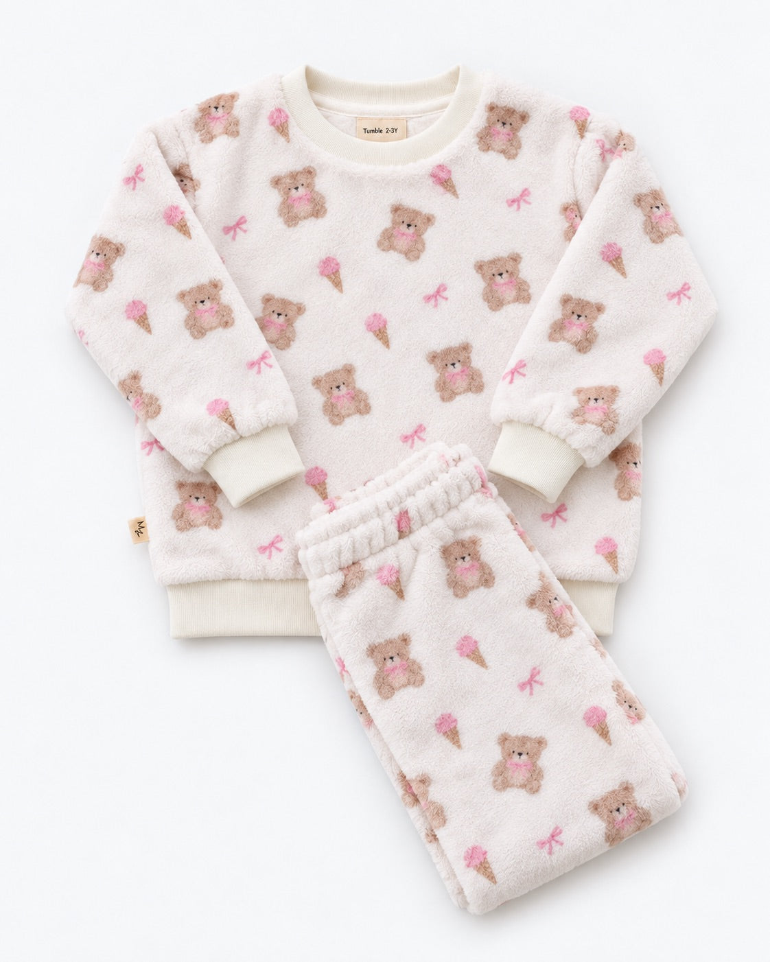 Fleece Pyjama - Cozy Bear White Pink