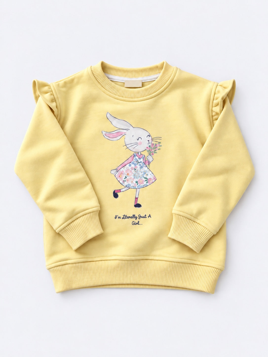 Girls Fleece Sweatshirt - Bunny Print Butter Yellow