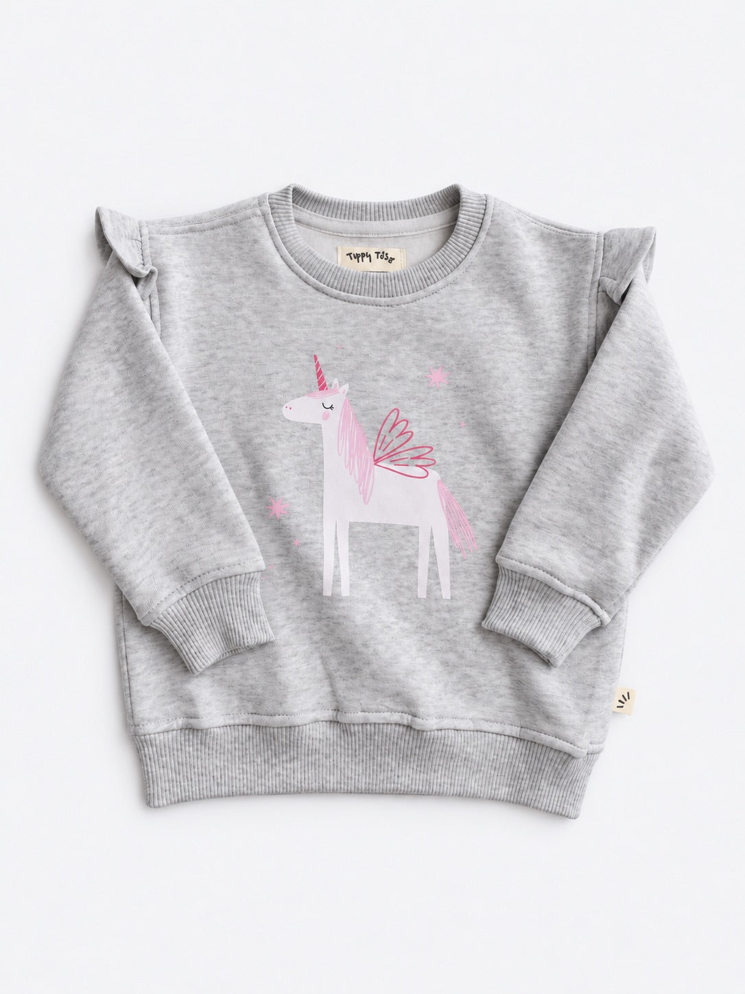 Girls Fleece Sweatshirt - Unicorn Print Grey