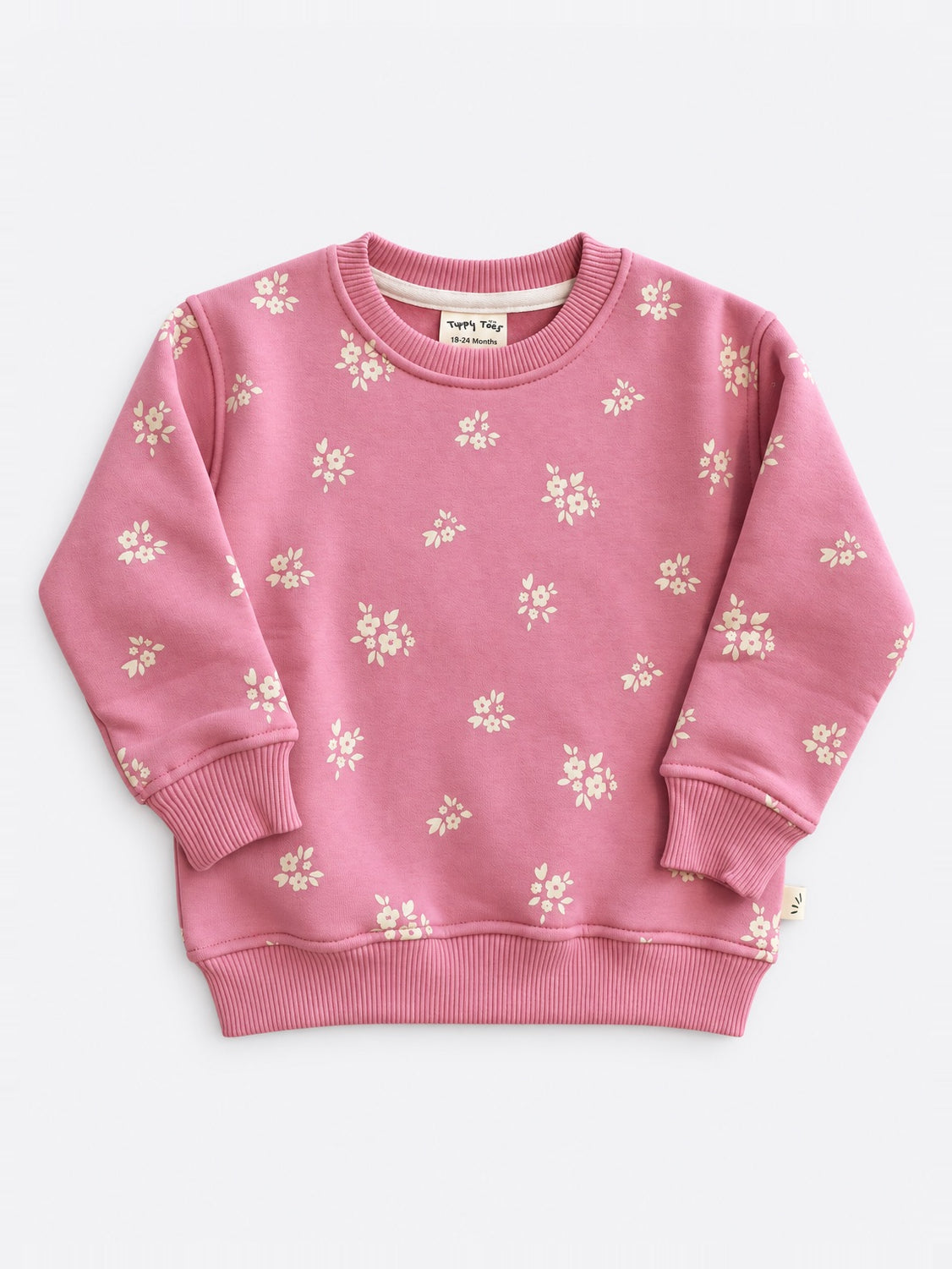 Girls Fleece Sweatshirt - Flower Print Pink