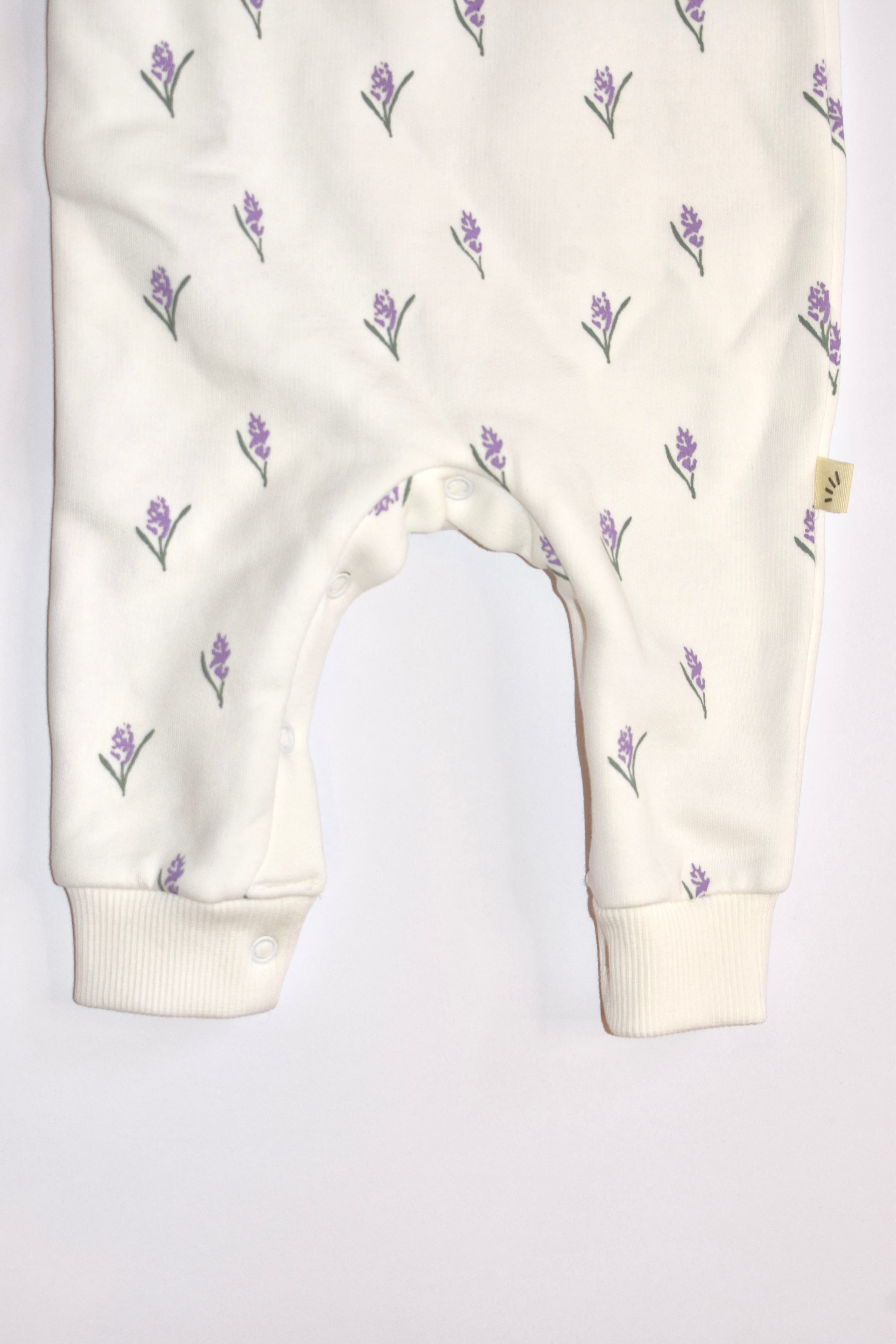 Baby Fleece Cotton Romper – Flower Print Ivory