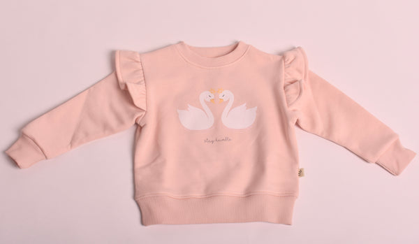 Pastel Pink Swans crew neck