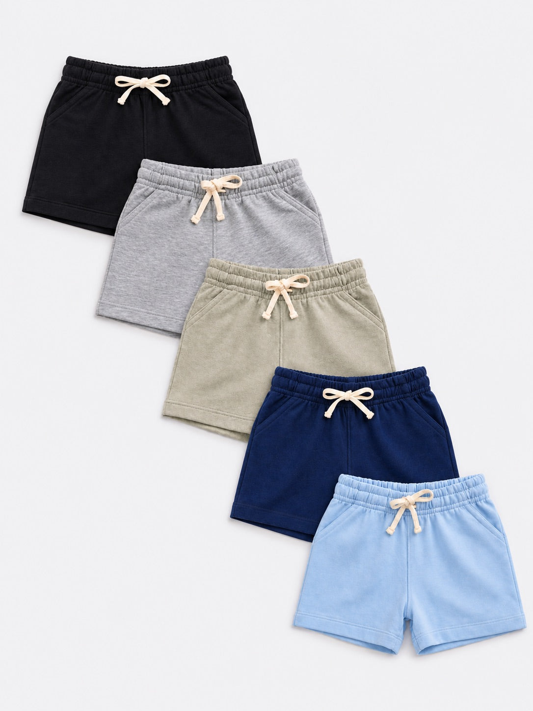 Boys 5 Multipacks Cotton French Terry Shorts - (Black - Grey - Ash Grey - Navy - Light Blue)