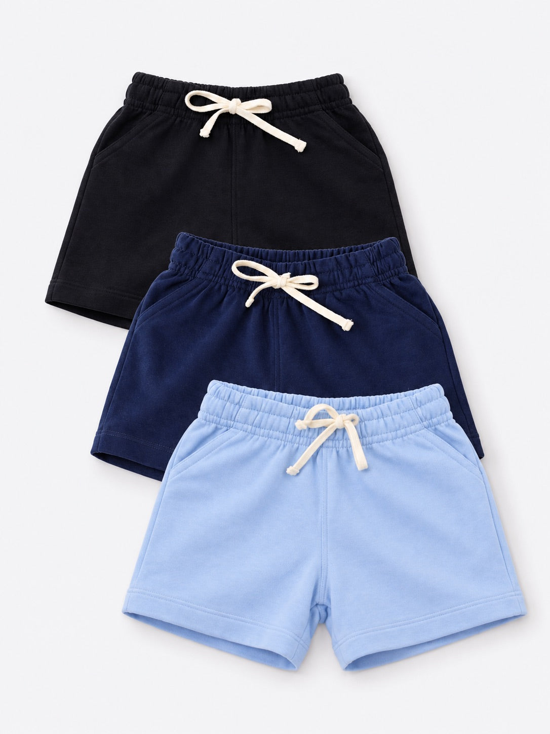Boys 3 Multipacks Cotton French Terry Shorts - (Black - Navy - Light Blue)
